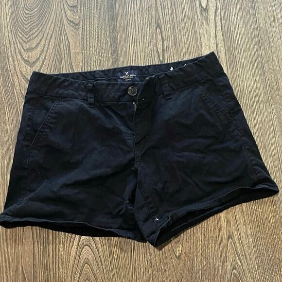 American Eagle Midi Shorts Mid-Rise Flat Front Stretch Cotton Blend Black Sz 10 - Picture 1 of 7
